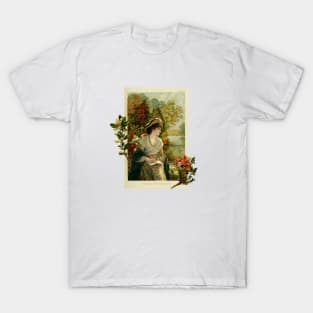 Woman reading by lake vintage collage T-Shirt